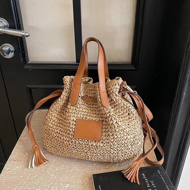 Victoria'S Vogue Fashion Large Capacity Straw Women's Shoulder Bags Designer Straw Handbag Summer Handmade Woven Bucket Tote Bag Beach Travel Bag Victoria'S Vogue Fashion Large Capacity Straw Women's Shoulder Bags Designer Straw Handbag Summer Handmade Woven Bucket Tote Bag Beach Travel Bag