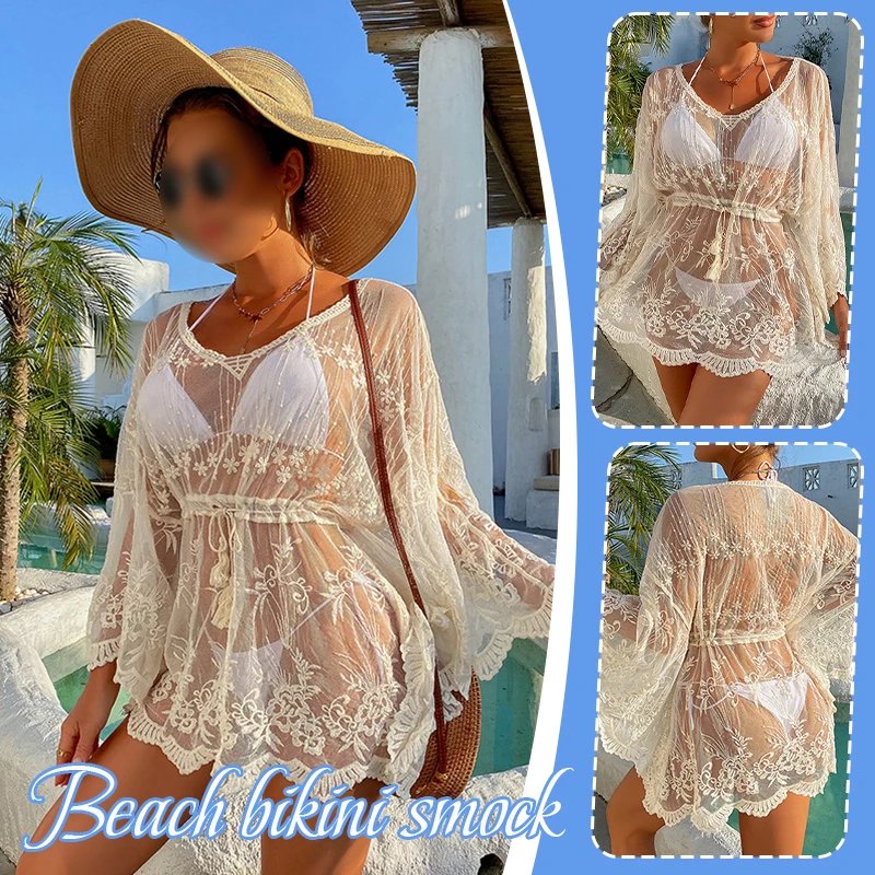 Victoria'S Vogue Women Summer Swimsuit Cover Up Sheer Mesh Lace Dress Pullover Drawstring Sun Protection Tops Beach Bikini Wrap Chiffon Cover-up