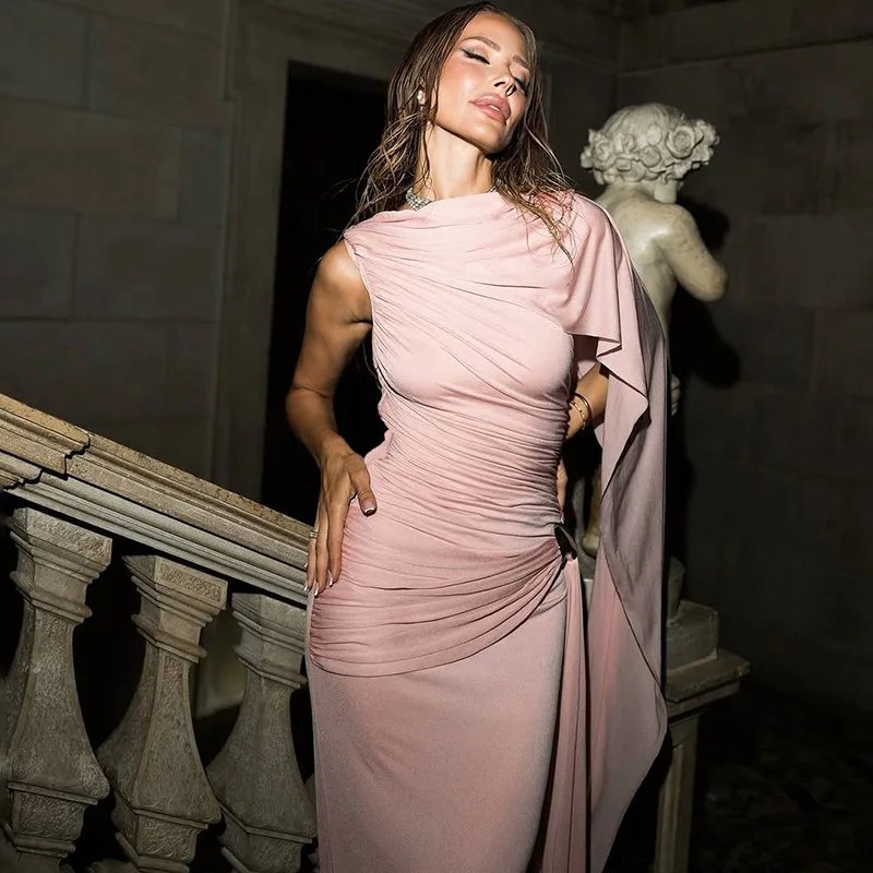 Victoria'S Vogue Women's Elegant Ruched Evening Dress Ribbon Sleeveless Bodycon O-neck Maxi Dresses 2026 New Vacation Party Club Robe Victoria'S Vogue Women's Elegant Ruched Evening Dress Ribbon Sleeveless Bodycon O-neck Maxi Dresses 2026 New Vacation Party Club Robe