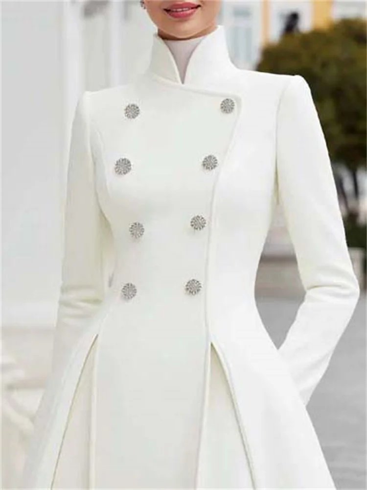Victoria's Vogue 2026 New Elegant Formal Office Evening A-line Dress For Women Long Sleeves Stand Collar Wedding Guest Midi Dresses