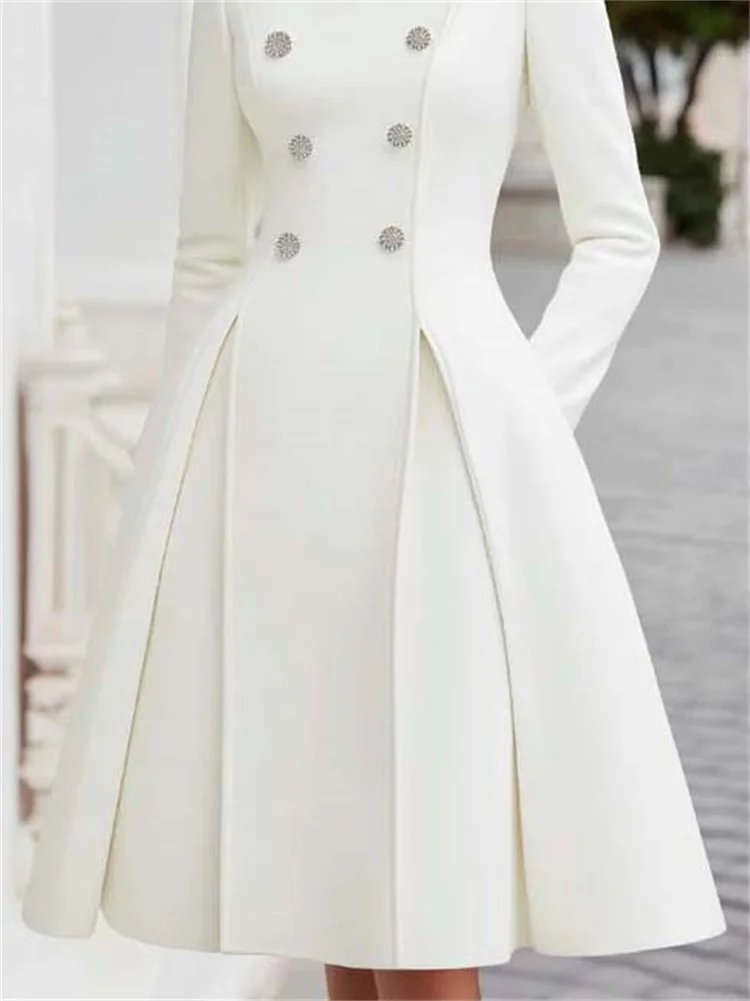 Victoria's Vogue 2026 New Elegant Formal Office Evening A-line Dress For Women Long Sleeves Stand Collar Wedding Guest Midi Dresses