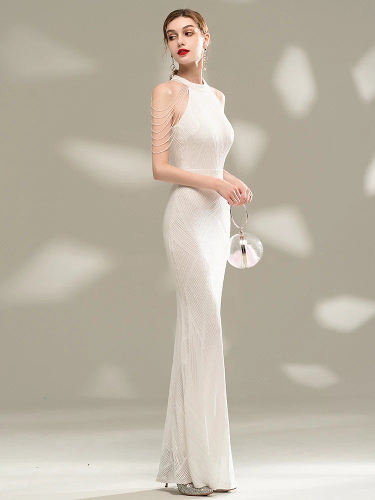 Victoria's Vogue Elegant Off Shoulder Silver Sequin Evening Dress Women New Party Maxi Dress Long Prom Dress 18126
