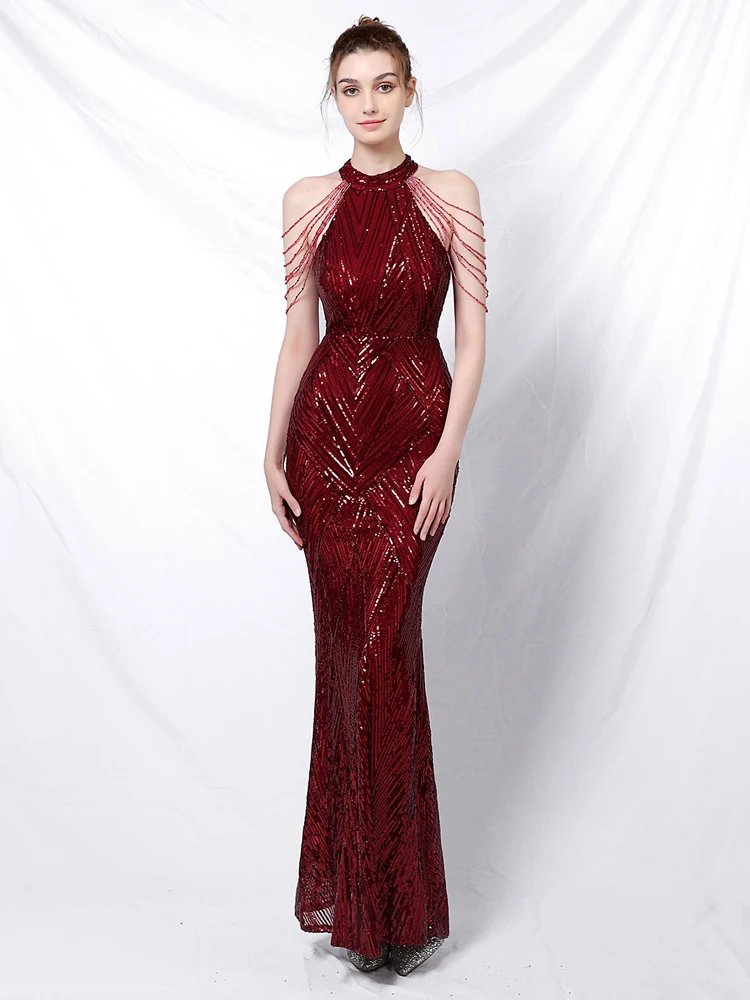 Victoria's Vogue Elegant Off Shoulder Silver Sequin Evening Dress Women New Party Maxi Dress Long Prom Dress 18126