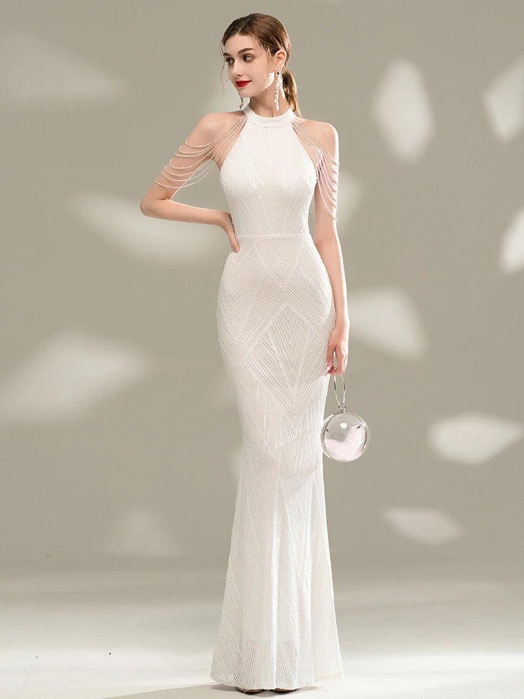 Victoria's Vogue Elegant Off Shoulder Silver Sequin Evening Dress Women New Party Maxi Dress Long Prom Dress 18126