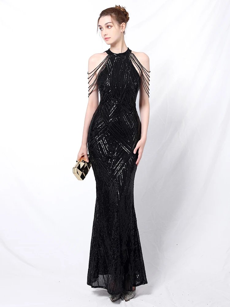 Victoria's Vogue Elegant Off Shoulder Silver Sequin Evening Dress Women New Party Maxi Dress Long Prom Dress 18126
