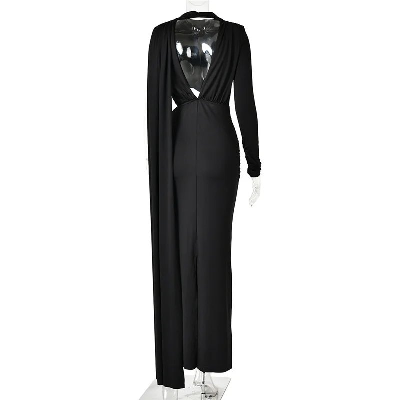 Victoria's Vogue Women Draped High Neck One Long Sleeve Cutout Waist Maxi Dress Slim Backless Mermaid Formal Evening Party Dress Victoria's Vogue Women Draped High Neck One Long Sleeve Cutout Waist Maxi Dress Slim Backless Mermaid Formal Evening Party Dress