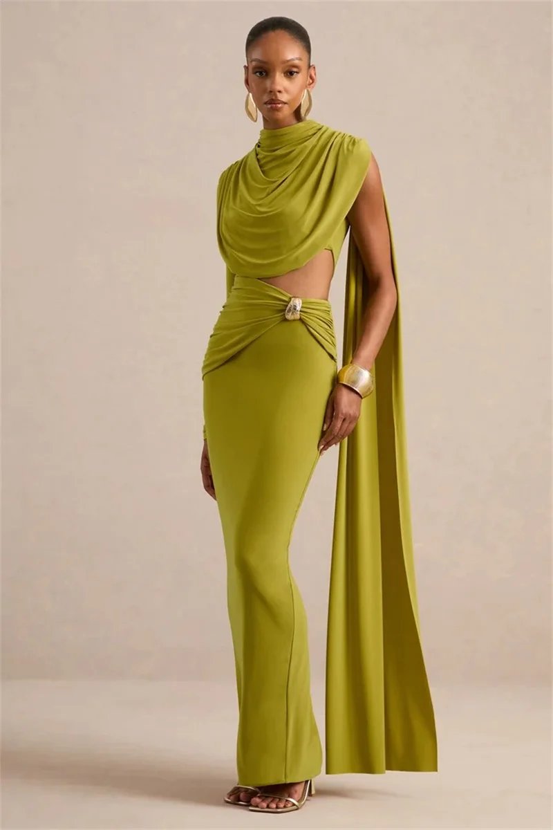 Victoria's Vogue Women Draped High Neck One Long Sleeve Cutout Waist Maxi Dress Slim Backless Mermaid Formal Evening Party Dress Victoria's Vogue Women Draped High Neck One Long Sleeve Cutout Waist Maxi Dress Slim Backless Mermaid Formal Evening Party Dress