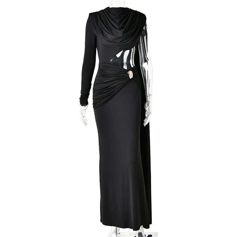 Victoria's Vogue Women Draped High Neck One Long Sleeve Cutout Waist Maxi Dress Slim Backless Mermaid Formal Evening Party Dress Victoria's Vogue Women Draped High Neck One Long Sleeve Cutout Waist Maxi Dress Slim Backless Mermaid Formal Evening Party Dress