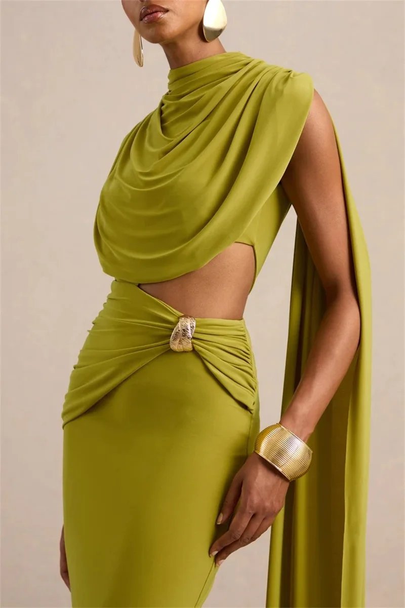 Victoria's Vogue Women Draped High Neck One Long Sleeve Cutout Waist Maxi Dress Slim Backless Mermaid Formal Evening Party Dress Victoria's Vogue Women Draped High Neck One Long Sleeve Cutout Waist Maxi Dress Slim Backless Mermaid Formal Evening Party Dress