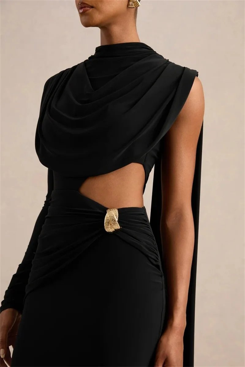 Victoria's Vogue Women Draped High Neck One Long Sleeve Cutout Waist Maxi Dress Slim Backless Mermaid Formal Evening Party Dress Victoria's Vogue Women Draped High Neck One Long Sleeve Cutout Waist Maxi Dress Slim Backless Mermaid Formal Evening Party Dress