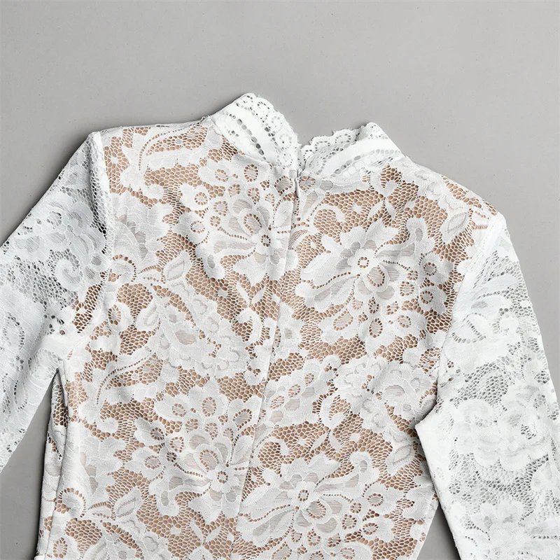 Victoria's Vogue  Long Sleeve Lace Mermaid Sexy Maxi Dress Women Elegant High Neck Ruched Waist Bodycon Evening Club Party Long Dress