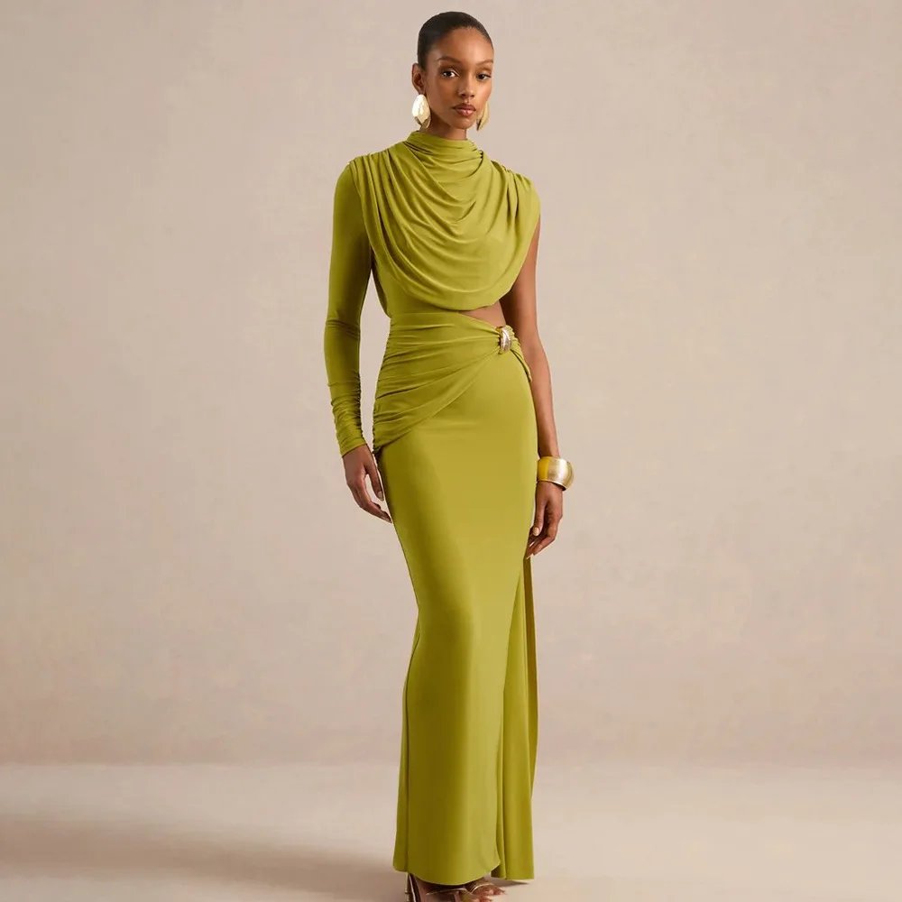 Victoria's Vogue Women One Sleeve Backless Bodycon Maxi Dress Sexy High Neck Hollow Out Draped Ruched Mermaid Evening Party Dresses Robe Victoria's Vogue Women One Sleeve Backless Bodycon Maxi Dress Sexy High Neck Hollow Out Draped Ruched Mermaid Evening Party Dresses Robe