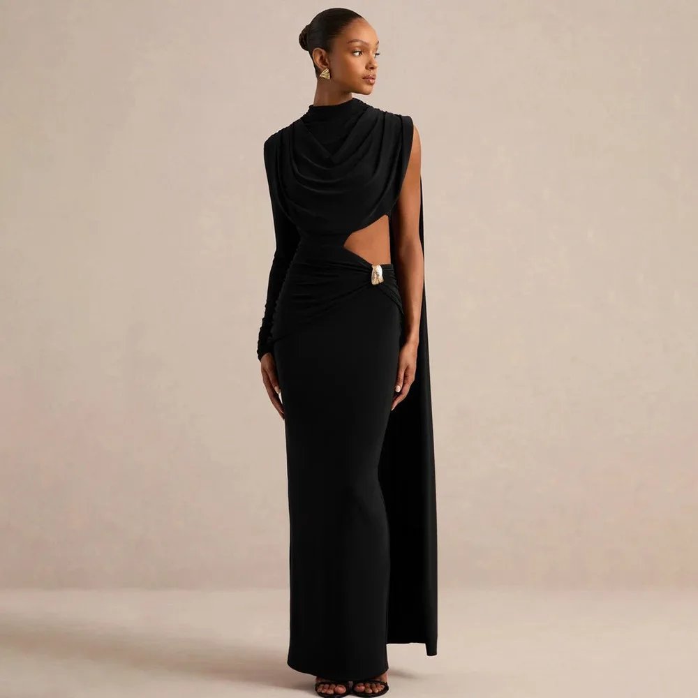 Victoria's Vogue Women One Sleeve Backless Bodycon Maxi Dress Sexy High Neck Hollow Out Draped Ruched Mermaid Evening Party Dresses Robe Victoria's Vogue Women One Sleeve Backless Bodycon Maxi Dress Sexy High Neck Hollow Out Draped Ruched Mermaid Evening Party Dresses Robe