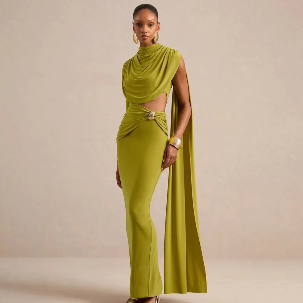 Victoria's Vogue Women One Sleeve Backless Bodycon Maxi Dress Sexy High Neck Hollow Out Draped Ruched Mermaid Evening Party Dresses Robe Victoria's Vogue Women One Sleeve Backless Bodycon Maxi Dress Sexy High Neck Hollow Out Draped Ruched Mermaid Evening Party Dresses Robe