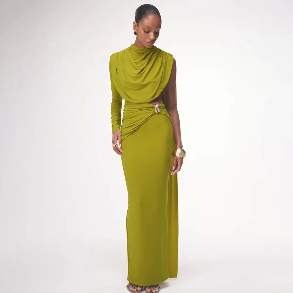 Victoria's Vogue Women One Sleeve Backless Bodycon Maxi Dress Sexy High Neck Hollow Out Draped Ruched Mermaid Evening Party Dresses Robe Victoria's Vogue Women One Sleeve Backless Bodycon Maxi Dress Sexy High Neck Hollow Out Draped Ruched Mermaid Evening Party Dresses Robe