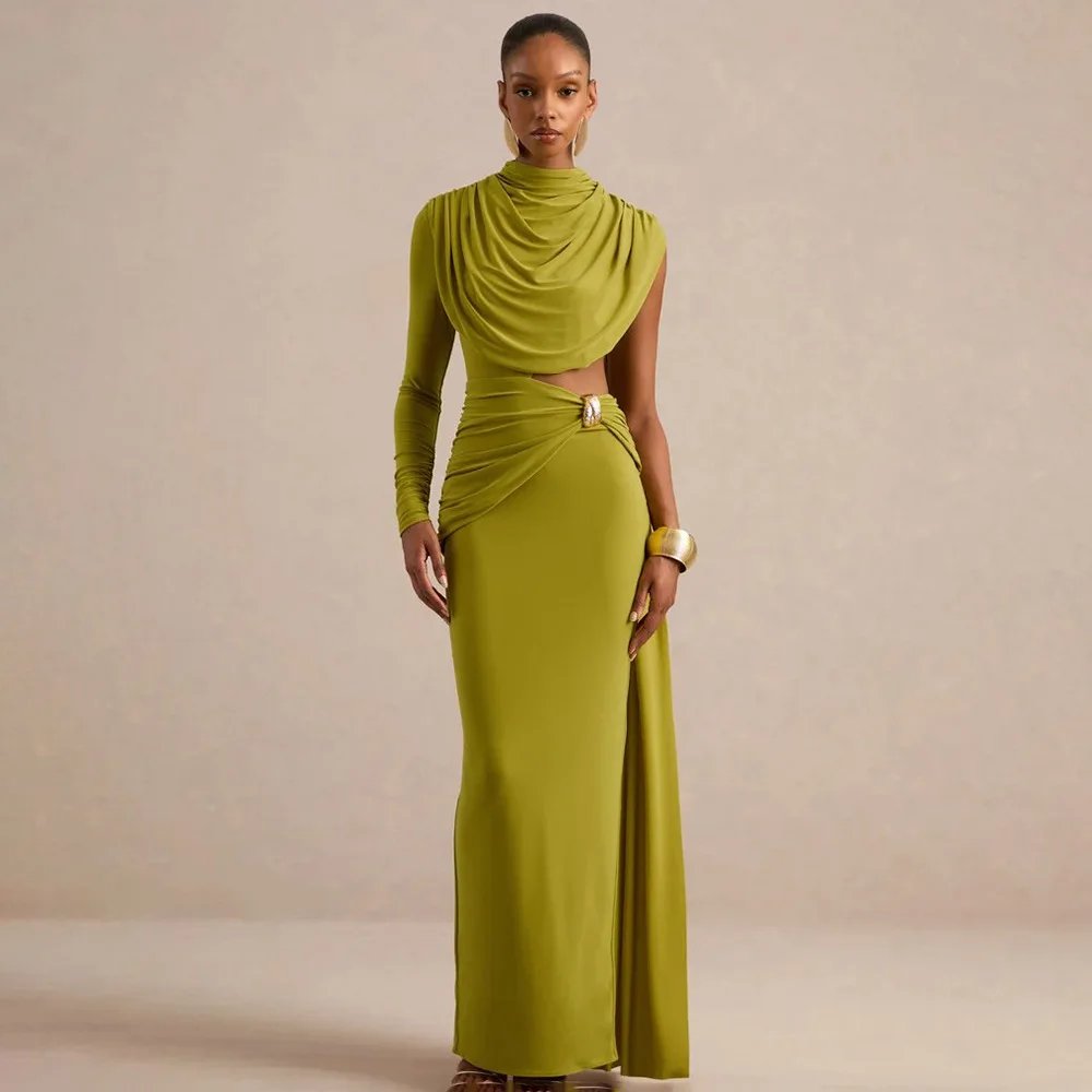 Victoria's Vogue Women One Sleeve Backless Bodycon Maxi Dress Sexy High Neck Hollow Out Draped Ruched Mermaid Evening Party Dresses Robe Victoria's Vogue Women One Sleeve Backless Bodycon Maxi Dress Sexy High Neck Hollow Out Draped Ruched Mermaid Evening Party Dresses Robe