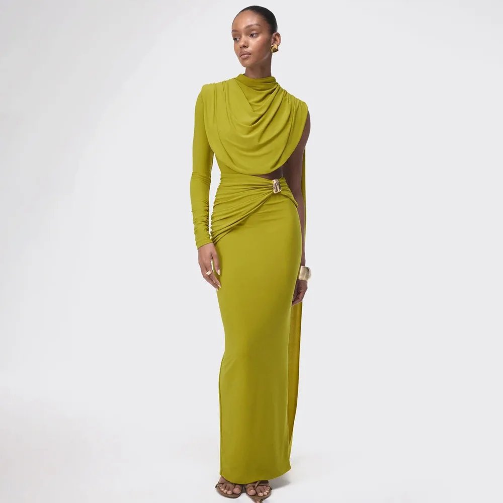 Victoria's Vogue Women One Sleeve Backless Bodycon Maxi Dress Sexy High Neck Hollow Out Draped Ruched Mermaid Evening Party Dresses Robe Victoria's Vogue Women One Sleeve Backless Bodycon Maxi Dress Sexy High Neck Hollow Out Draped Ruched Mermaid Evening Party Dresses Robe