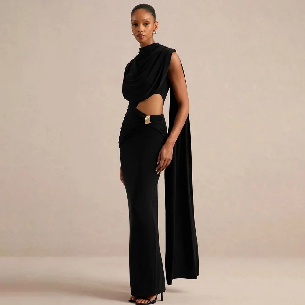 Victoria's Vogue Women One Sleeve Backless Bodycon Maxi Dress Sexy High Neck Hollow Out Draped Ruched Mermaid Evening Party Dresses Robe Victoria's Vogue Women One Sleeve Backless Bodycon Maxi Dress Sexy High Neck Hollow Out Draped Ruched Mermaid Evening Party Dresses Robe