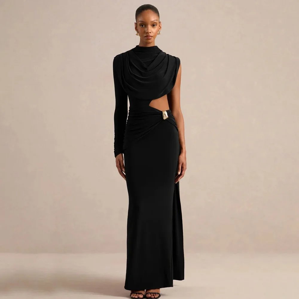 Victoria's Vogue Women One Sleeve Backless Bodycon Maxi Dress Sexy High Neck Hollow Out Draped Ruched Mermaid Evening Party Dresses Robe Victoria's Vogue Women One Sleeve Backless Bodycon Maxi Dress Sexy High Neck Hollow Out Draped Ruched Mermaid Evening Party Dresses Robe