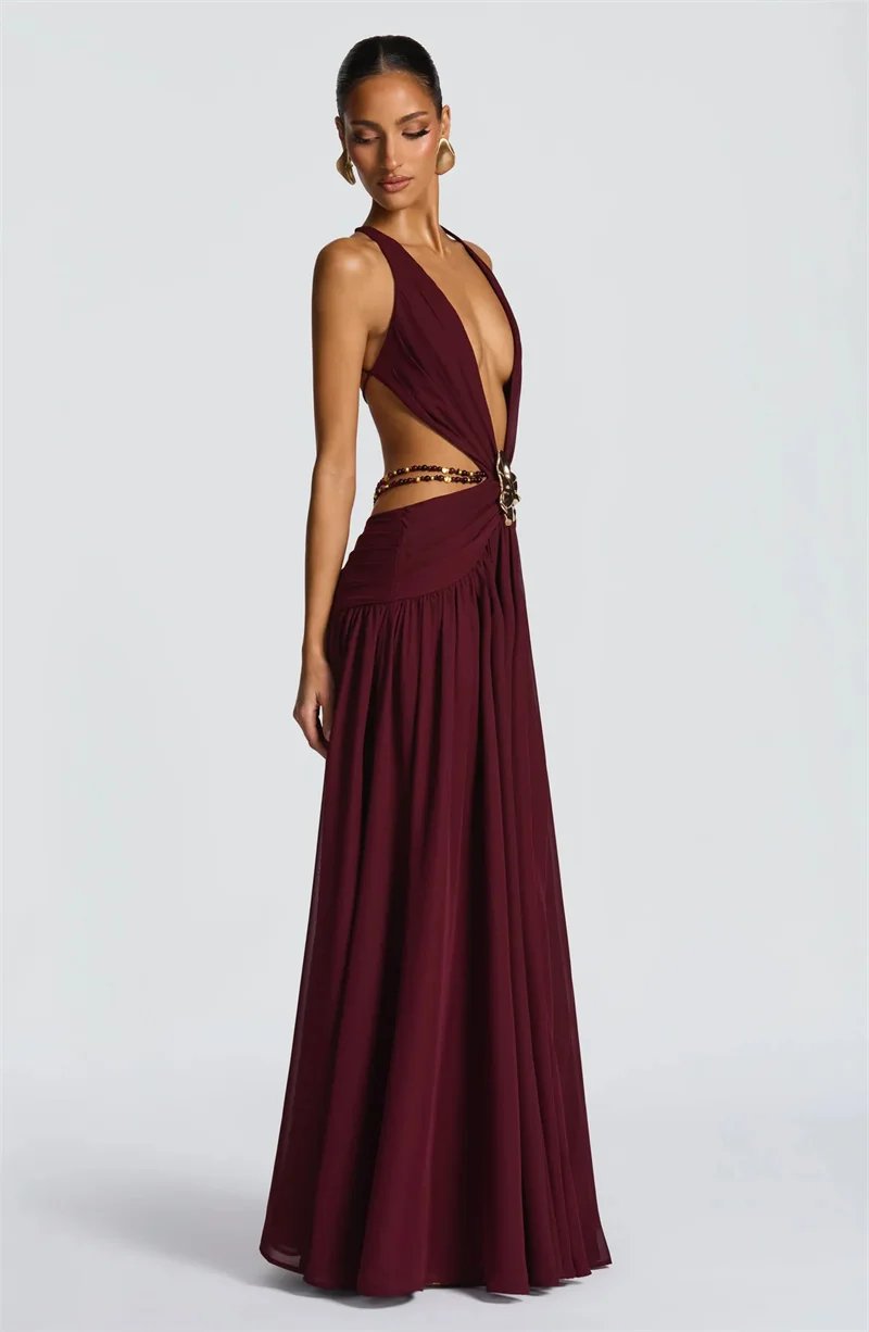 Victoria's Vogue Hollow Out Deep V Neck Sexy Maxi Dress Women Gown Metal Buckle Sleeveless Backless Thigh High Split Club Party Dresses Victoria's Vogue Hollow Out Deep V Neck Sexy Maxi Dress Women Gown Metal Buckle Sleeveless Backless Thigh High Split Club Party Dresses