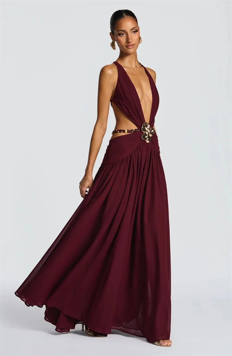 Victoria's Vogue Hollow Out Deep V Neck Sexy Maxi Dress Women Gown Metal Buckle Sleeveless Backless Thigh High Split Club Party Dresses Victoria's Vogue Hollow Out Deep V Neck Sexy Maxi Dress Women Gown Metal Buckle Sleeveless Backless Thigh High Split Club Party Dresses