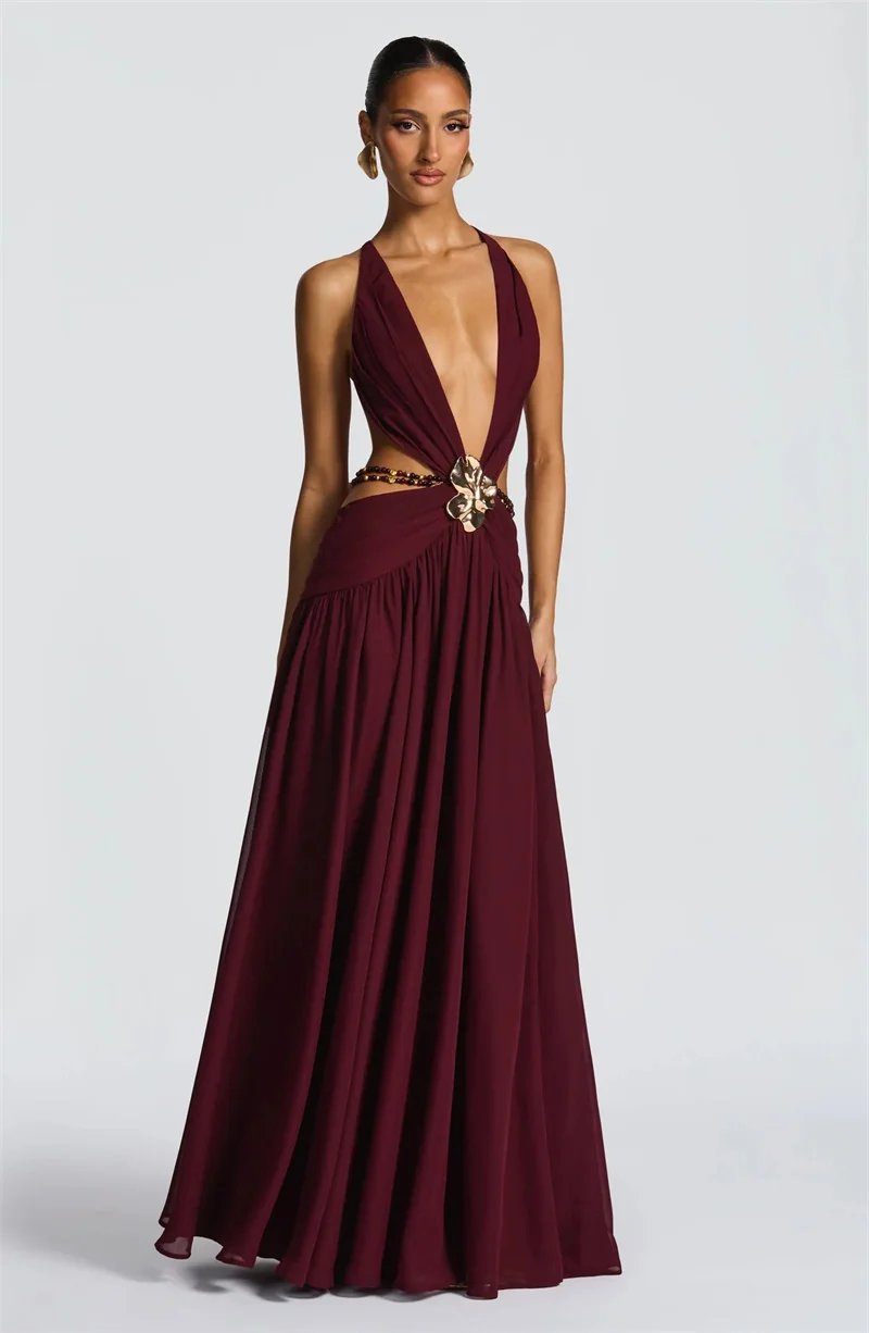 Victoria's Vogue Hollow Out Deep V Neck Sexy Maxi Dress Women Gown Metal Buckle Sleeveless Backless Thigh High Split Club Party Dresses Victoria's Vogue Hollow Out Deep V Neck Sexy Maxi Dress Women Gown Metal Buckle Sleeveless Backless Thigh High Split Club Party Dresses