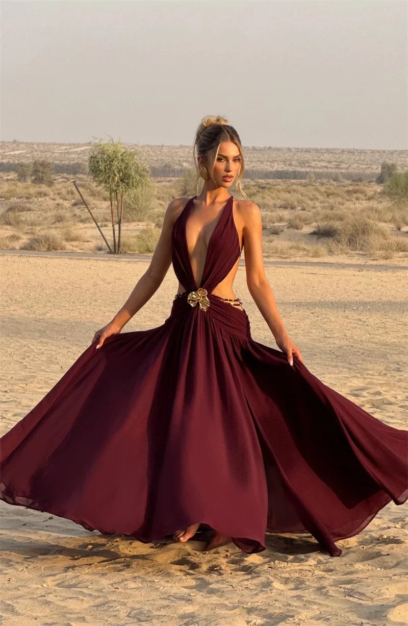 Victoria's Vogue Hollow Out Deep V Neck Sexy Maxi Dress Women Gown Metal Buckle Sleeveless Backless Thigh High Split Club Party Dresses Victoria's Vogue Hollow Out Deep V Neck Sexy Maxi Dress Women Gown Metal Buckle Sleeveless Backless Thigh High Split Club Party Dresses
