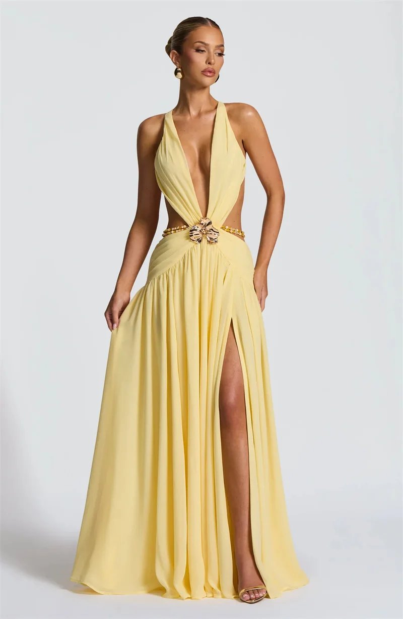 Victoria's Vogue Hollow Out Deep V Neck Sexy Maxi Dress Women Gown Metal Buckle Sleeveless Backless Thigh High Split Club Party Dresses Victoria's Vogue Hollow Out Deep V Neck Sexy Maxi Dress Women Gown Metal Buckle Sleeveless Backless Thigh High Split Club Party Dresses