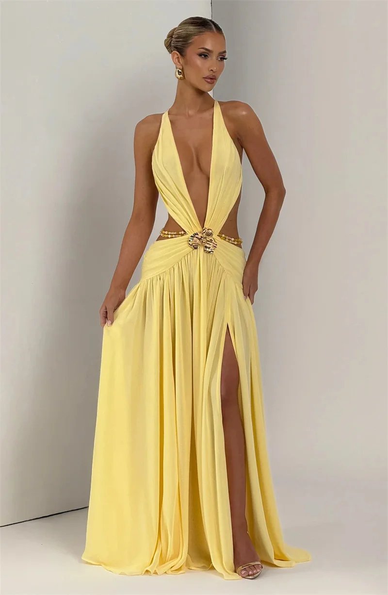 Victoria's Vogue Hollow Out Deep V Neck Sexy Maxi Dress Women Gown Metal Buckle Sleeveless Backless Thigh High Split Club Party Dresses Victoria's Vogue Hollow Out Deep V Neck Sexy Maxi Dress Women Gown Metal Buckle Sleeveless Backless Thigh High Split Club Party Dresses