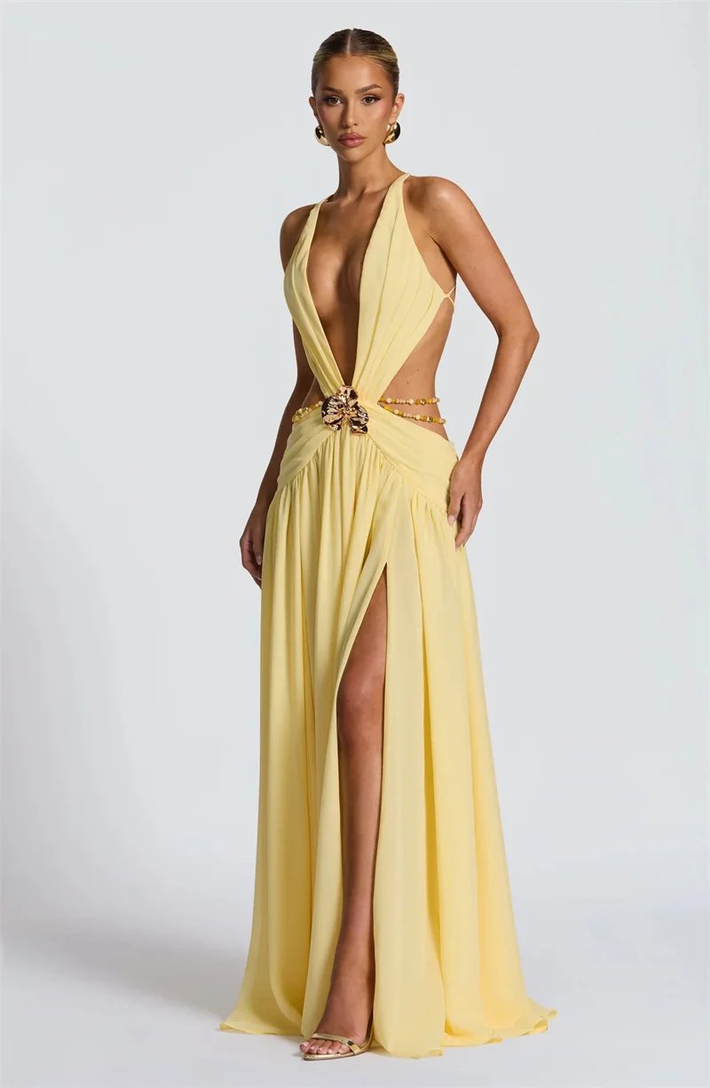 Victoria's Vogue Hollow Out Deep V Neck Sexy Maxi Dress Women Gown Metal Buckle Sleeveless Backless Thigh High Split Club Party Dresses Victoria's Vogue Hollow Out Deep V Neck Sexy Maxi Dress Women Gown Metal Buckle Sleeveless Backless Thigh High Split Club Party Dresses