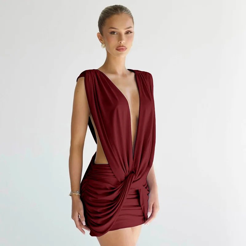 Victoria's Vogue Deep V Neck Sleeveless Sexy Mini Dress Women Elegant Hollow Out Backless High Waist Ruched Skinny Club Party Dresses Victoria's Vogue Deep V Neck Sleeveless Sexy Mini Dress Women Elegant Hollow Out Backless High Waist Ruched Skinny Club Party Dresses