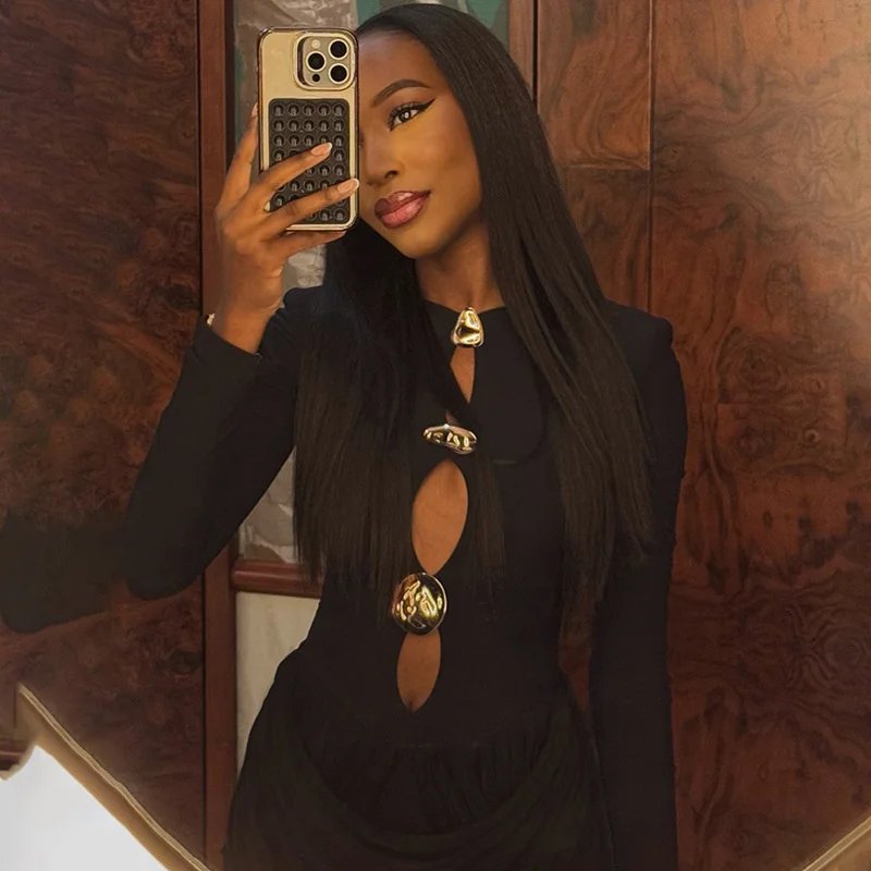 Victoria's Vogue Hollow Out Long Sleeve Sexy Mini Dress Women Autumn Winter Button O Neck High Waist Ruched Club Party Dresses Elegant Victoria's Vogue Hollow Out Long Sleeve Sexy Mini Dress Women Autumn Winter Button O Neck High Waist Ruched Club Party Dresses Elegant