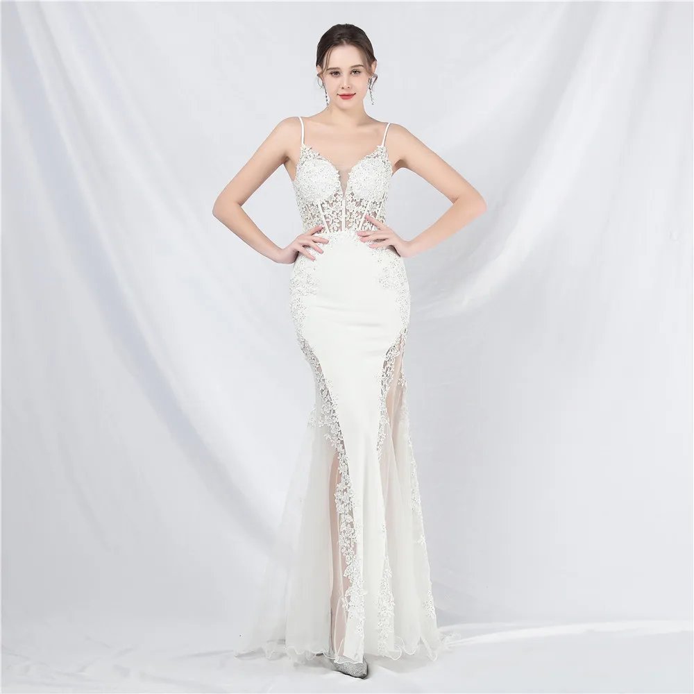 Victoria's Vogue Appliques Party Evening Dress Sexy Slit Evening Dress Women Long Prom Dress