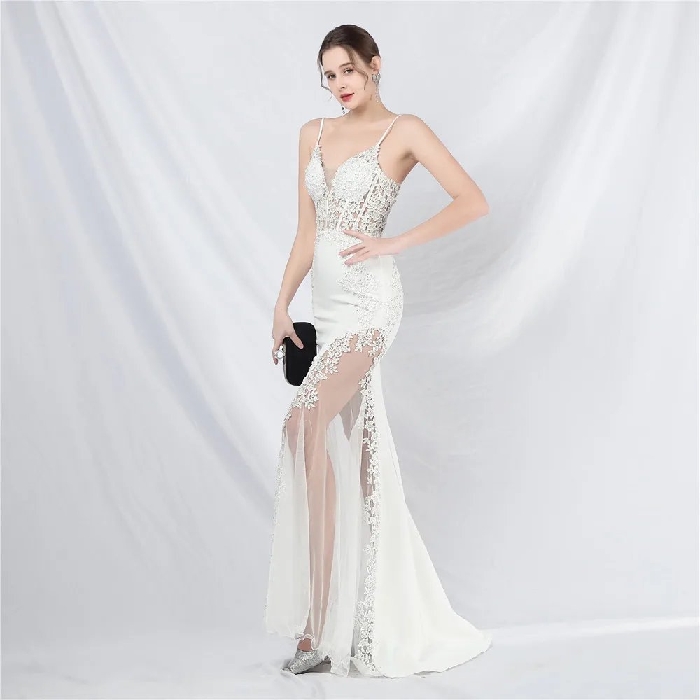 Victoria's Vogue Appliques Party Evening Dress Sexy Slit Evening Dress Women Long Prom Dress