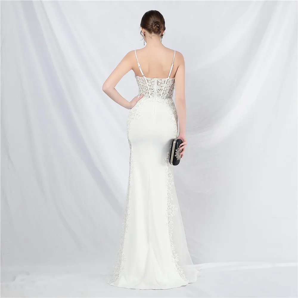 Victoria's Vogue Appliques Party Evening Dress Sexy Slit Evening Dress Women Long Prom Dress
