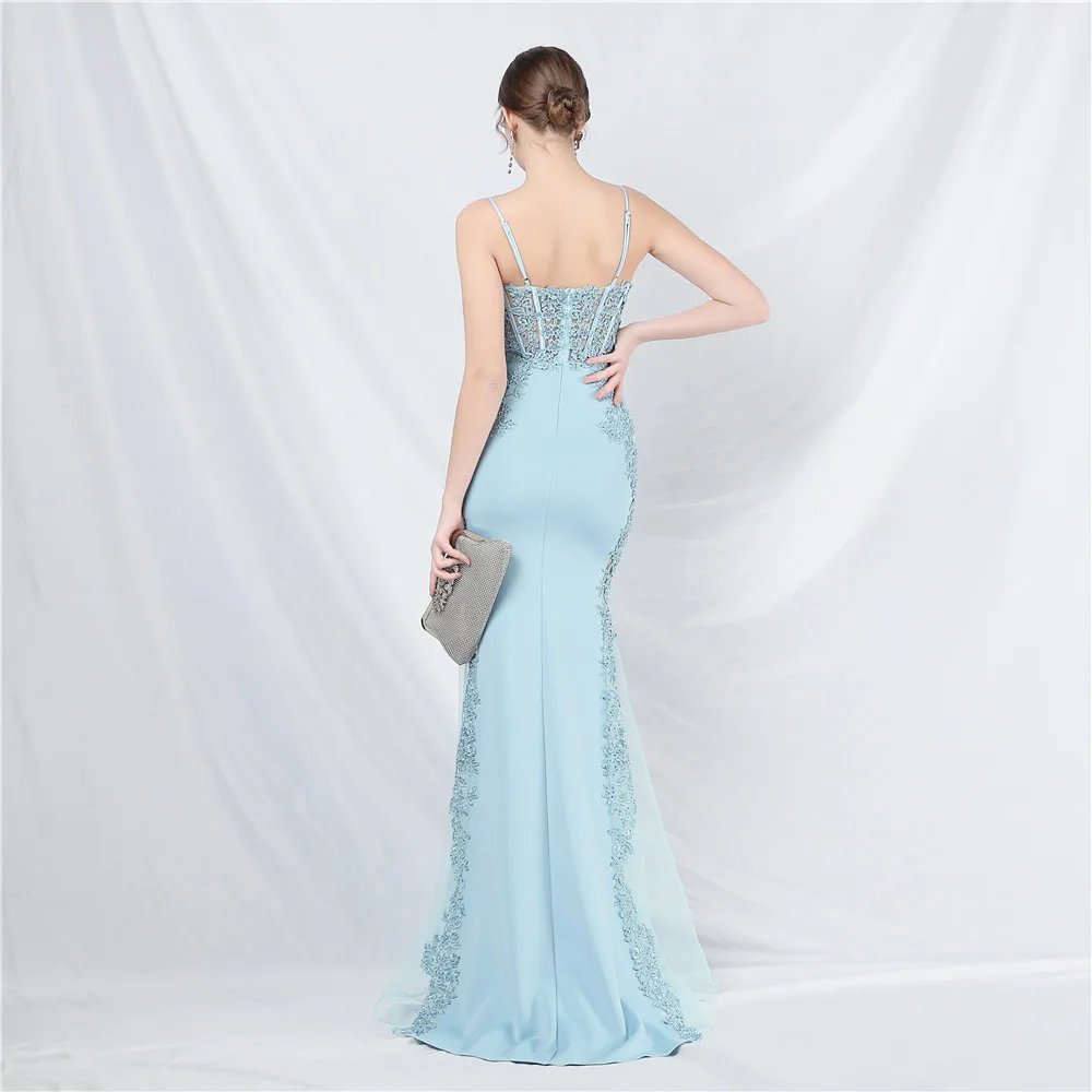 Victoria's Vogue Appliques Party Evening Dress Sexy Slit Evening Dress Women Long Prom Dress