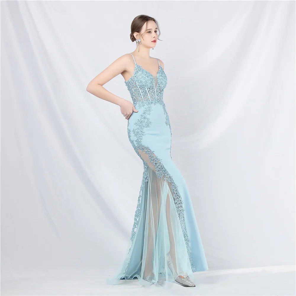Victoria's Vogue Appliques Party Evening Dress Sexy Slit Evening Dress Women Long Prom Dress