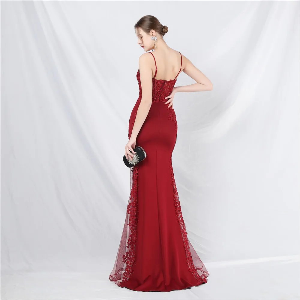 Victoria's Vogue Appliques Party Evening Dress Sexy Slit Evening Dress Women Long Prom Dress