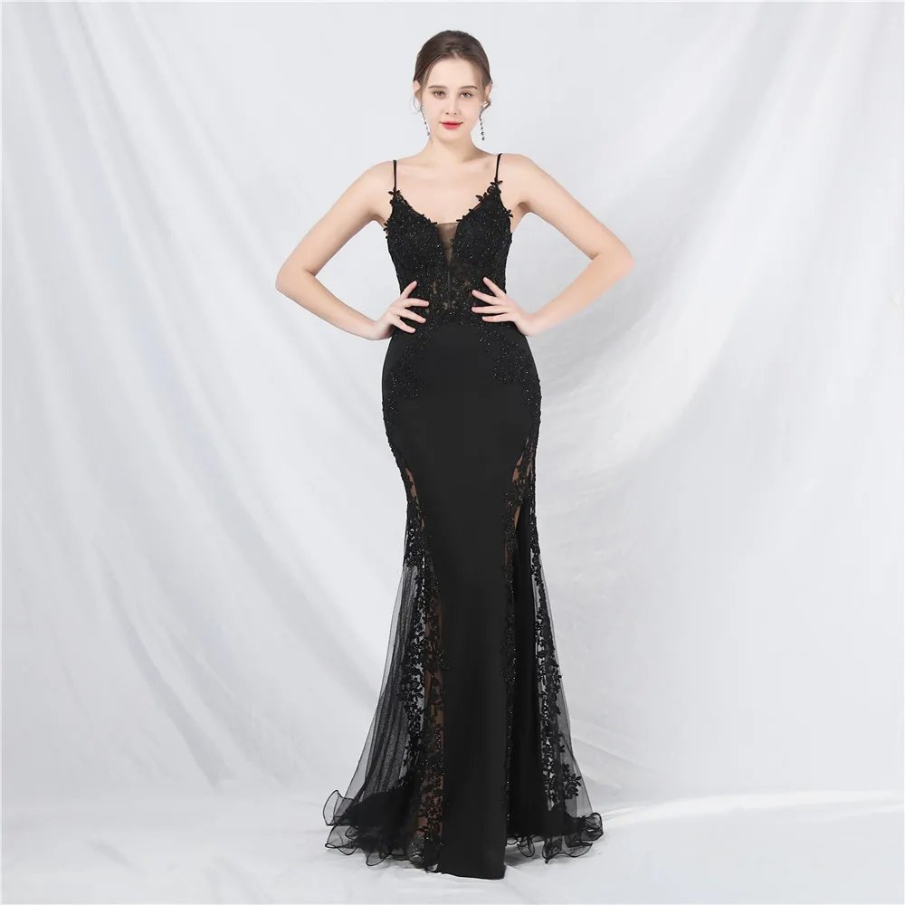 Victoria's Vogue Appliques Party Evening Dress Sexy Slit Evening Dress Women Long Prom Dress