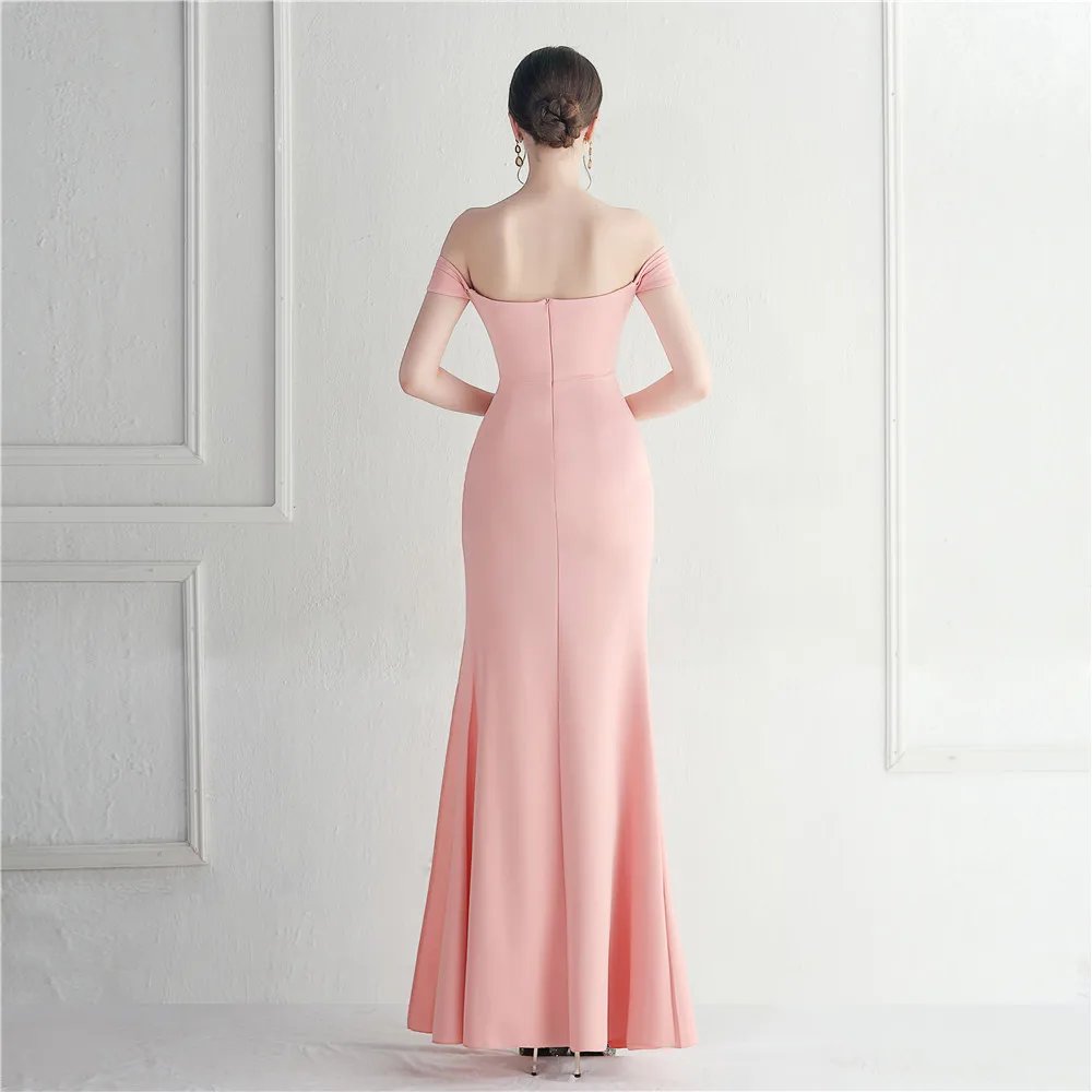 Victoria's Vogue Off Shoulder Slash Nech Maxi Dress Women Sexy Slit Long Prom Dress Evening Dress