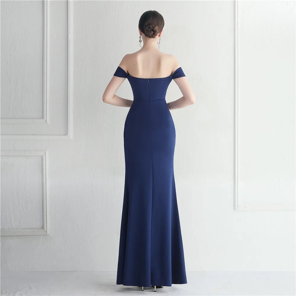 Victoria's Vogue Off Shoulder Slash Nech Maxi Dress Women Sexy Slit Long Prom Dress Evening Dress