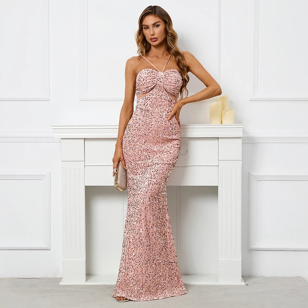 Victoria's Vogue Backless Black Sequin Dress Sexy Bar Long Party Evening Dresses Luxury Velvet Stretch Off Shoulder Cocktail Prom Dress