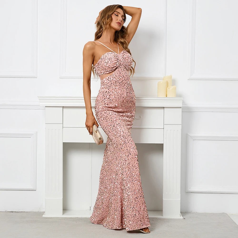 Victoria's Vogue Backless Black Sequin Dress Sexy Bar Long Party Evening Dresses Luxury Velvet Stretch Off Shoulder Cocktail Prom Dress