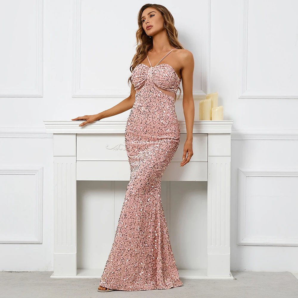 Victoria's Vogue Backless Black Sequin Dress Sexy Bar Long Party Evening Dresses Luxury Velvet Stretch Off Shoulder Cocktail Prom Dress