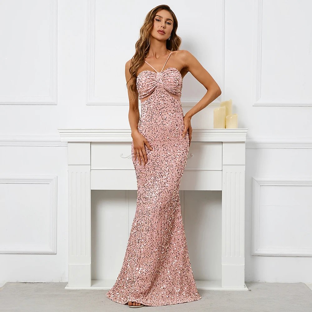 Victoria's Vogue Backless Black Sequin Dress Sexy Bar Long Party Evening Dresses Luxury Velvet Stretch Off Shoulder Cocktail Prom Dress