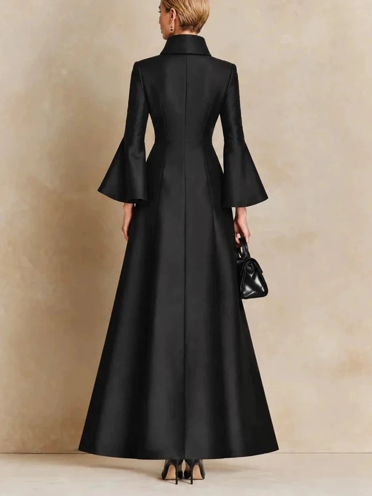 Victoria's Vogue Women's Elegant Maxi Dress Stand Collar Long Sleeve Slim Fit A Line Formal Fashion Party Ladies Long Dress For Autumn Winter