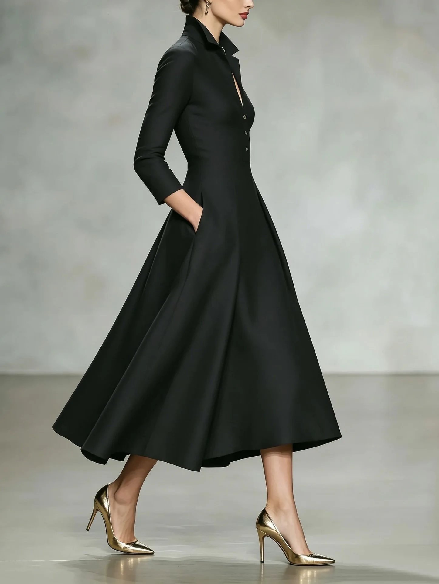 Victoria's Vogue Women Elegant V Neck Long Sleeve Shirt Dress Waist Cinched Flared Midi Dress Formal Party Casual Autumn Winter Outfit