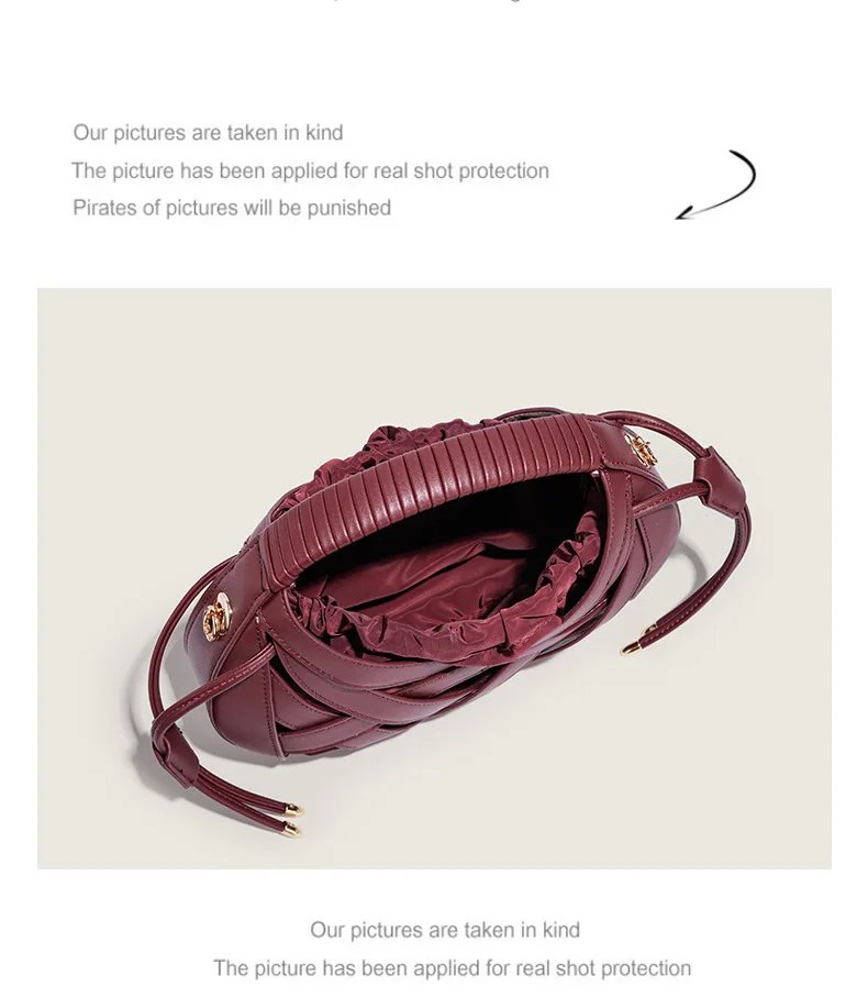 Victoria's Vogue Fashion Woven Hollow Women Handbags Luxury Designer Ladies Shoulder Messenger Bag Small Totes Tassel Lady Composite Bag Burgundy
