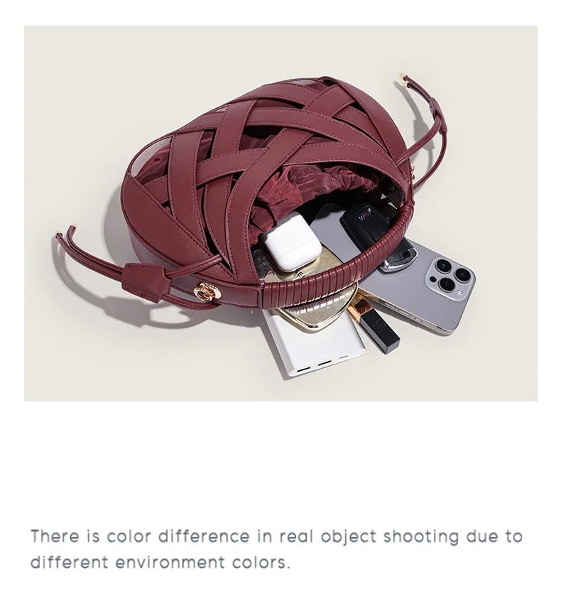 Victoria's Vogue Fashion Woven Hollow Women Handbags Luxury Designer Ladies Shoulder Messenger Bag Small Totes Tassel Lady Composite Bag Burgundy