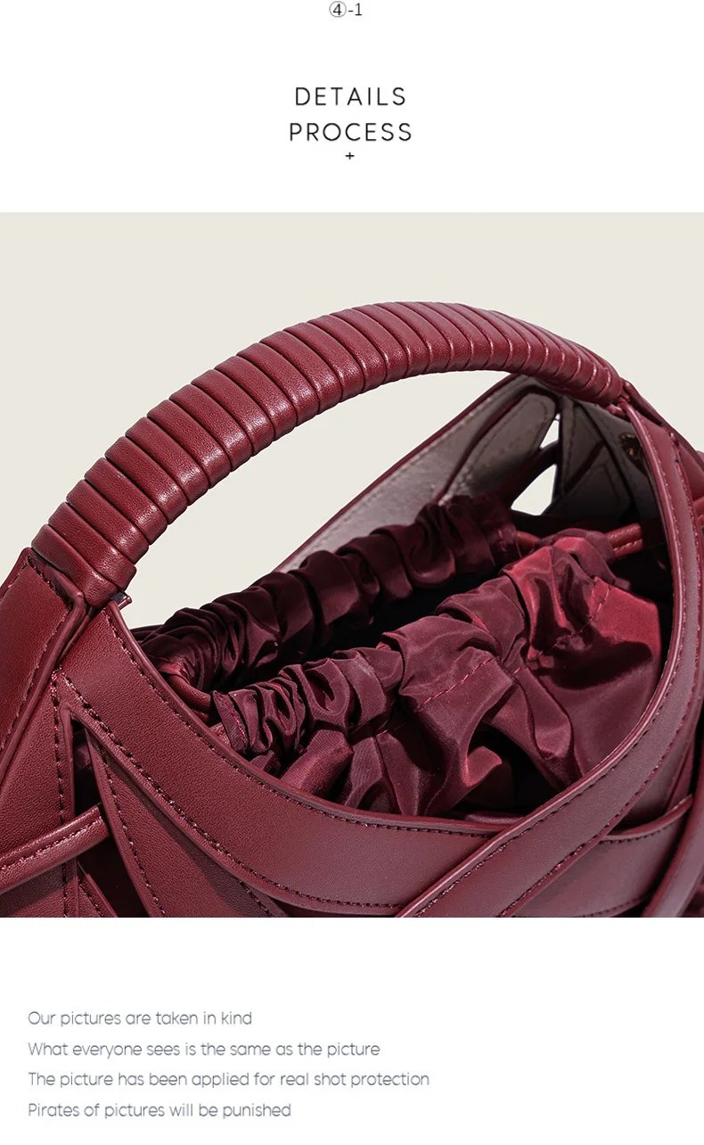 Victoria's Vogue Fashion Woven Hollow Women Handbags Luxury Designer Ladies Shoulder Messenger Bag Small Totes Tassel Lady Composite Bag Burgundy